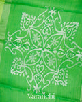 Parrot Green Jamdani Pure Silk Linen Handloom Saree