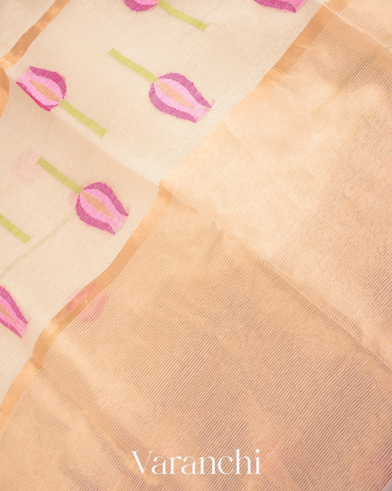 Off White Jamdani Pure Silk Linen Handloom Saree