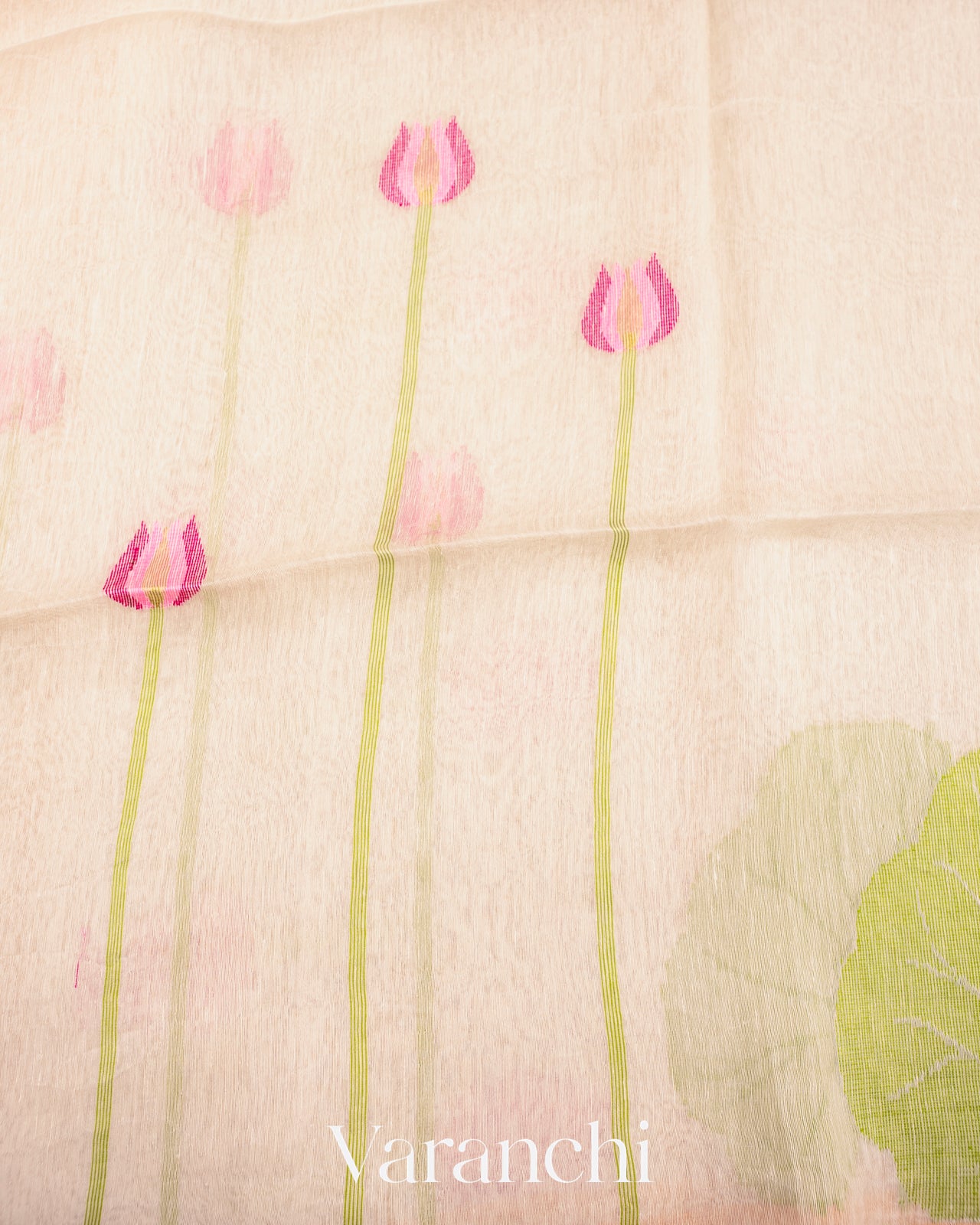 Off White Jamdani Pure Silk Linen Handloom Saree