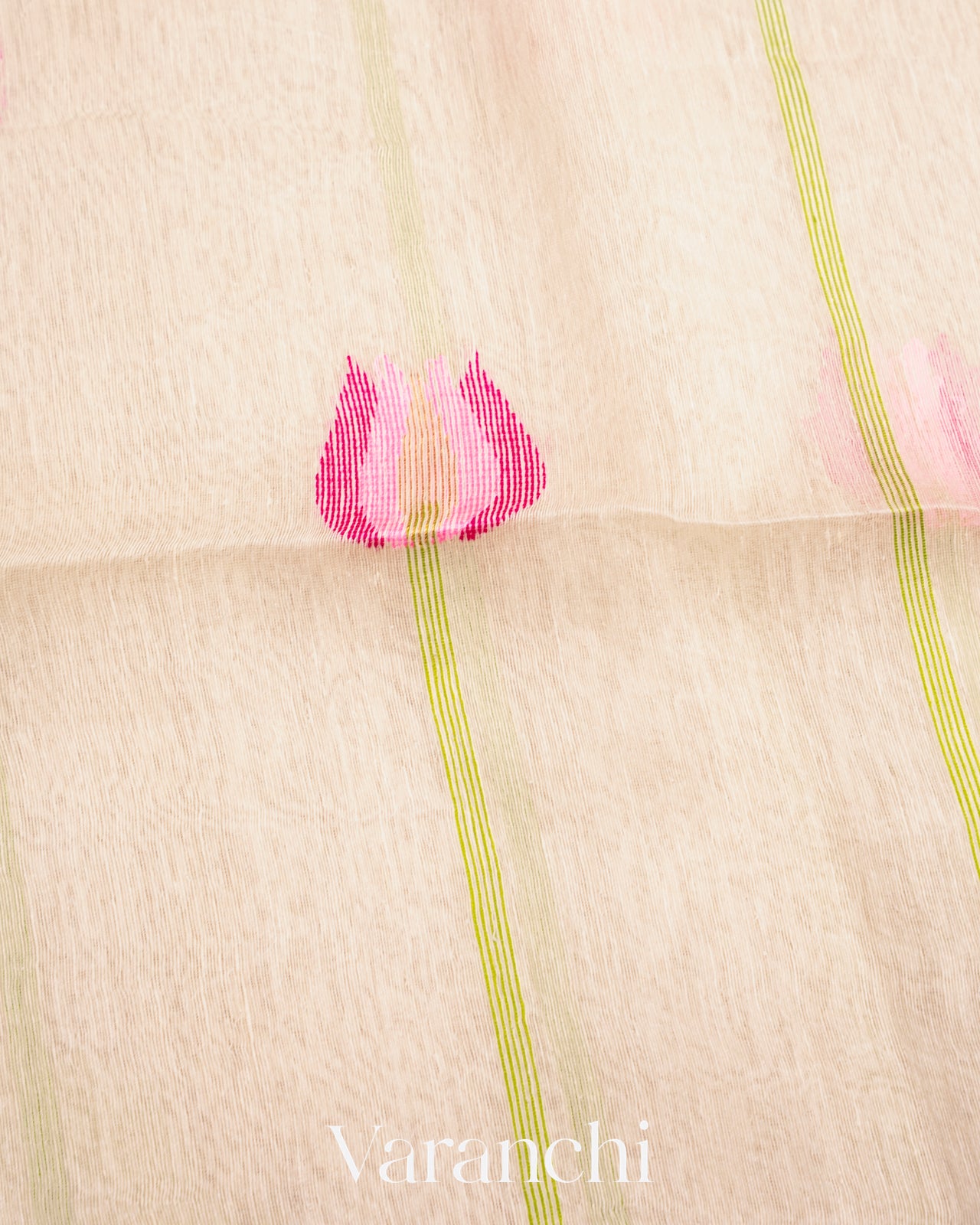 Off White Jamdani Pure Silk Linen Handloom Saree