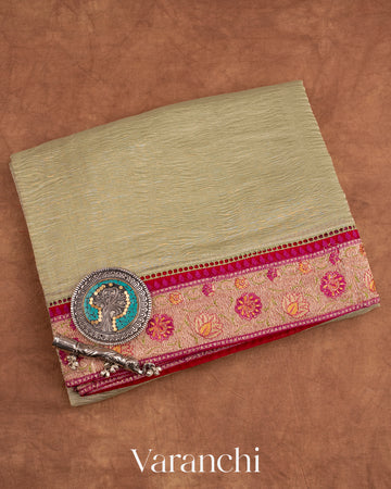 Light Pista Green with Paithani Embroidery Pure Crush Tissue Kora Silk Saree