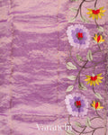 Purple Floral Embroidered Pure Tissue Kora Silk Saree