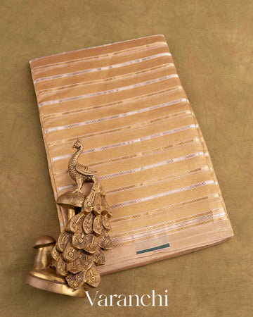 Gold Sona Rupa Pure Tissue Kora Striped Silk Saree