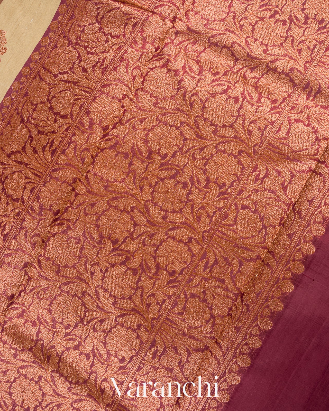 Beige Pure Tussar Silk Handloom Saree