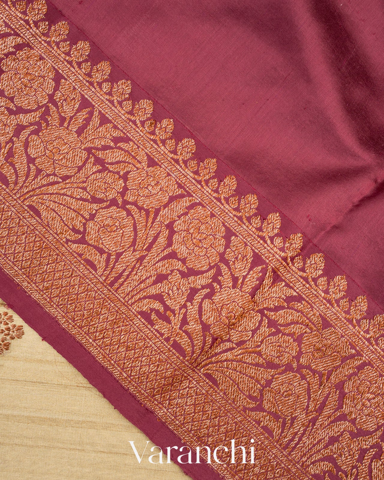 Beige Pure Tussar Silk Handloom Saree