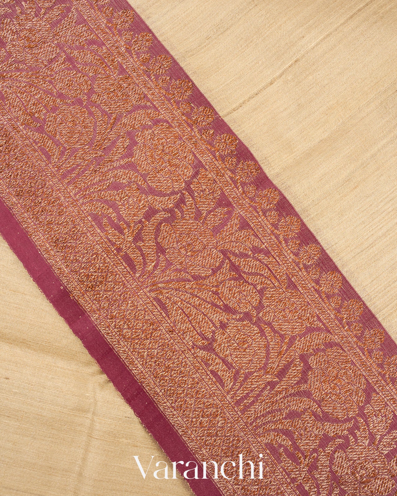 Beige Pure Tussar Silk Handloom Saree