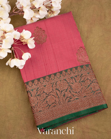 Deep Blush Pink Pure Tussar Silk Handloom Saree