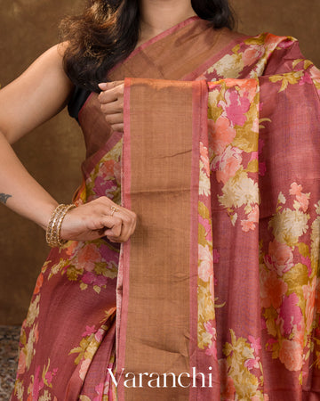 Light Wine Pure Tussar Silk Saree