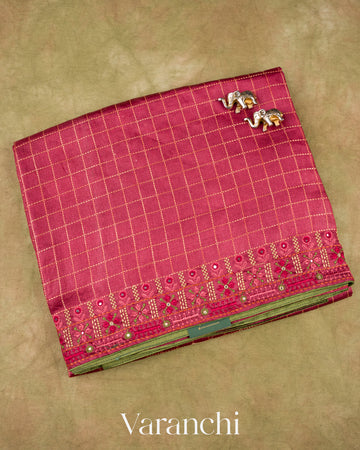 Maroon Embroidered Pure Tussar Silk Saree