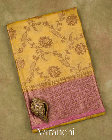 Mustard Yellow Pure Tussar Silk Saree
