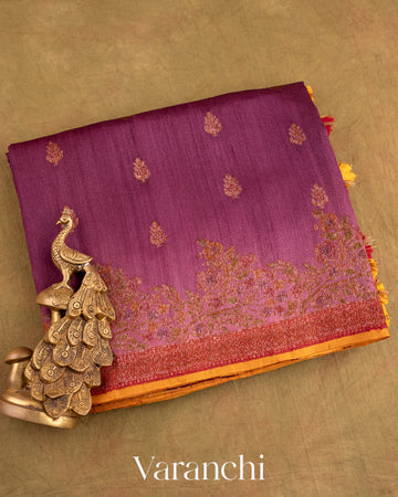 Purple Pure Tussar Silk Handloom Saree