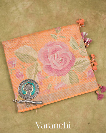 Dusty Peach Pure Tussar Tissue Silk Handloom Saree
