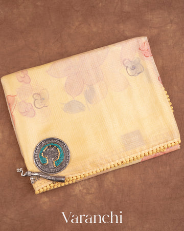 Soft Butter Yellow Pure Tussar Kota Silk Handloom Saree