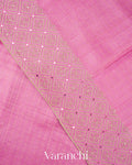 Pink Mirror Hand-Embroidered Pure Tussar Silk Handloom Saree