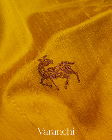 Turmeric Yellow and Olive Yellow Ombre-Dyed Raw Silk Handloom Saree