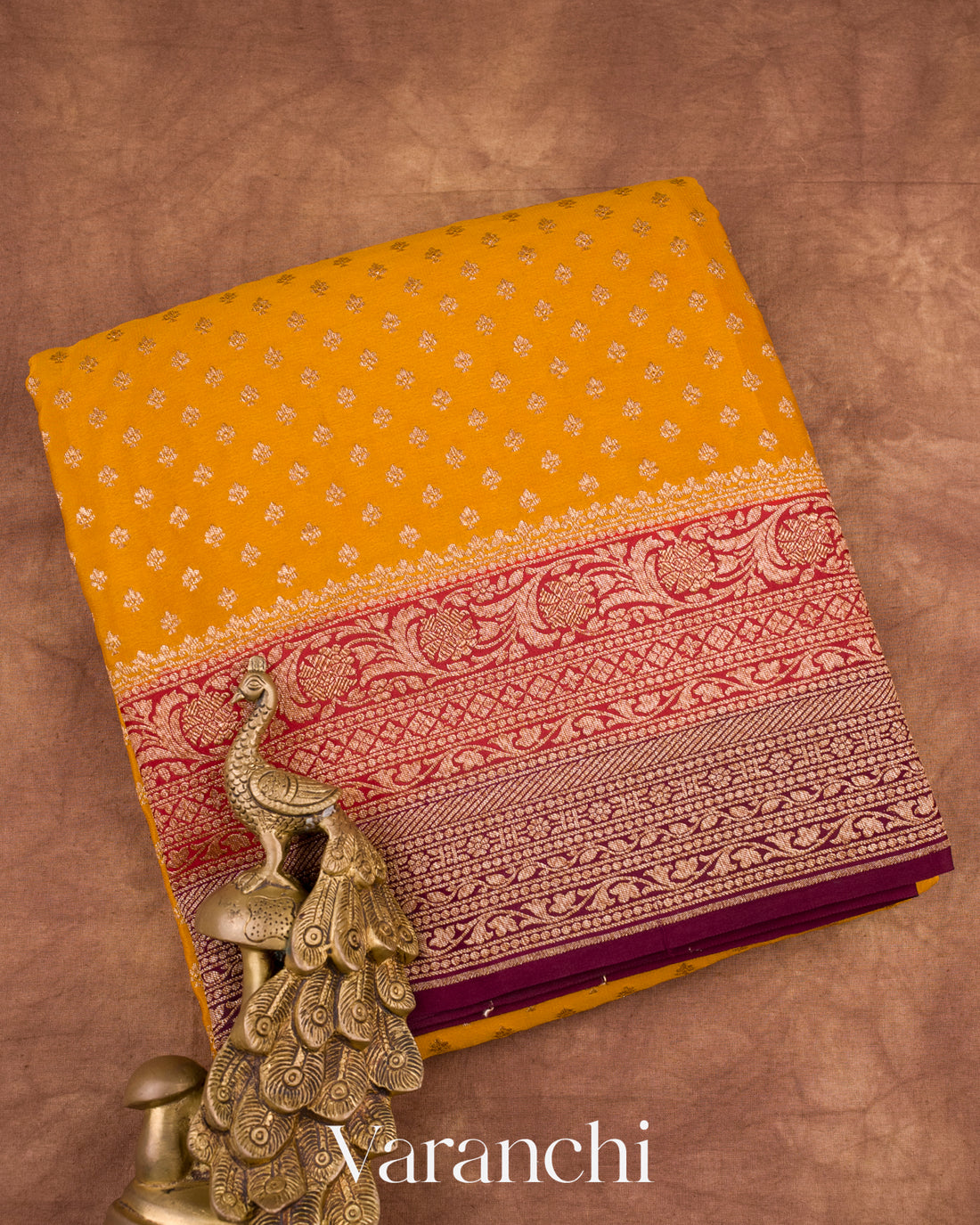 Mustard Yellow Pure Crepe Silk Handloom Saree