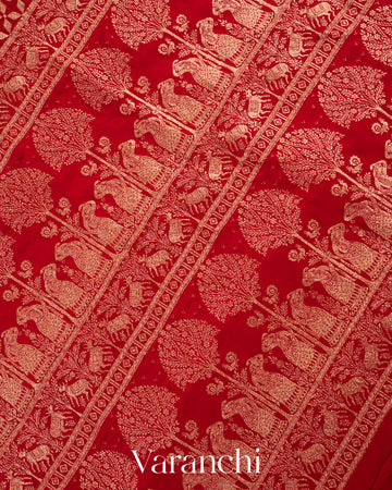 Deep Red Pure Crepe Silk Handloom Saree