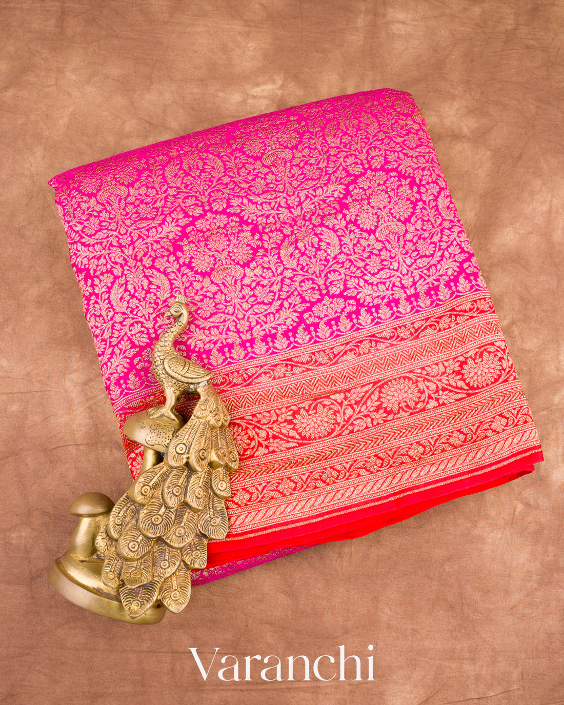 Magenta Pink Heavy Brocade Pure Crepe Silk Handloom Saree
