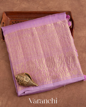 Lavender Pure Crush Kora Silk Saree