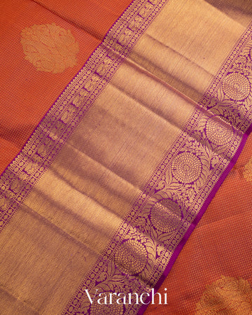 Brick Orange Vaira Oosi Pure Kanchipuram Silk Handloom Saree