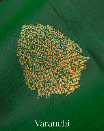 Dark Green Pure Kanchipuram Silk Handloom Saree