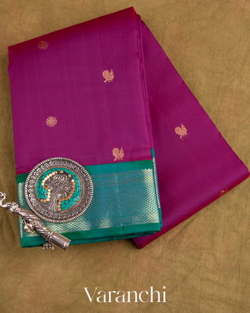 Purple Korvai Pure Kanchipuram Silk Handloom Saree