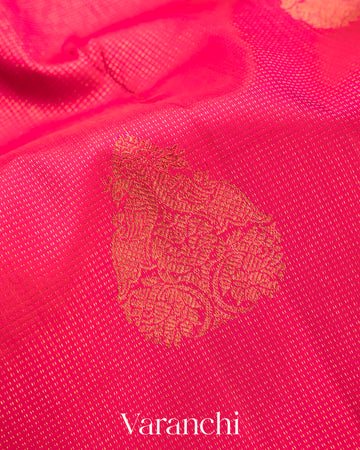 Reddish Pink Vaira Oosi Pure Kanchipuram Silk Handloom Saree