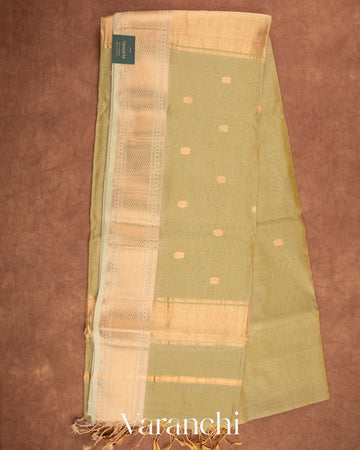 Light Pista Green Pure Maheswari Silk Cotton Tissue Handloom Saree