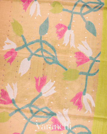 Lemon Green Jamdani Pure Matka Muslin Tissue Silk Handloom Saree