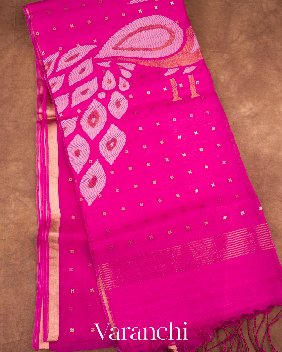 Rani Pink with Sequin Embroidery Pure Muslin Silk Handloom Saree