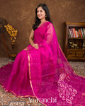 Rani Pink with Sequin Embroidery Pure Muslin Silk Handloom Saree