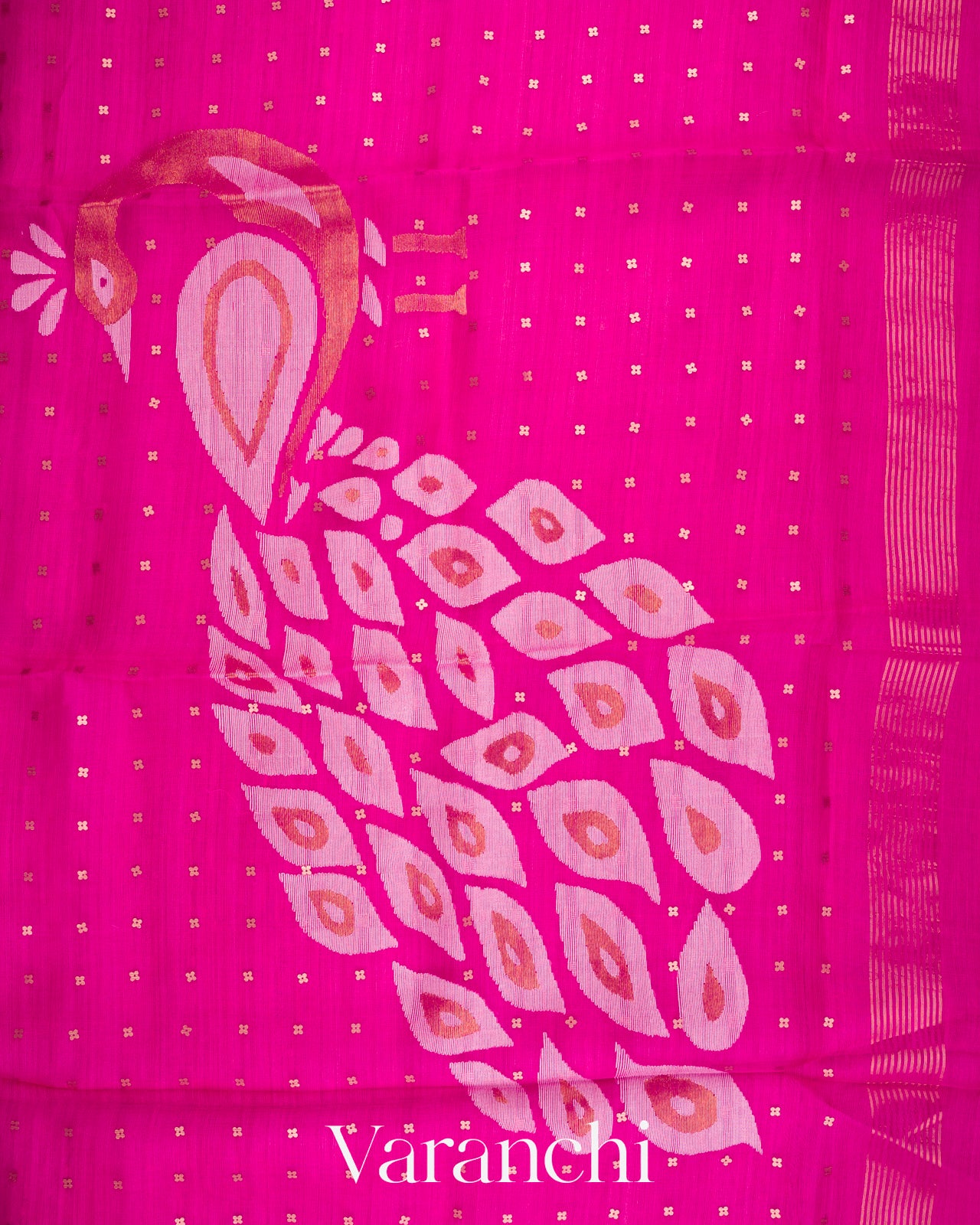 Rani Pink with Sequin Embroidery Pure Muslin Silk Handloom Saree