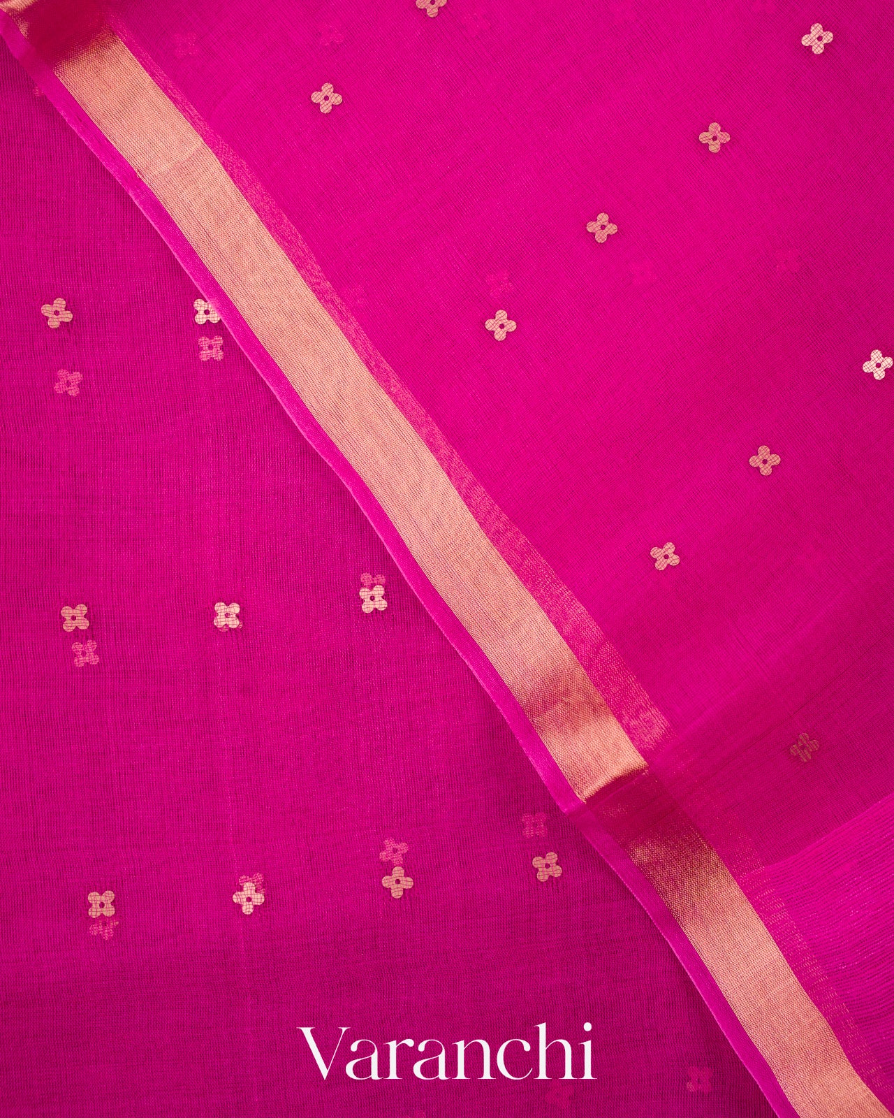 Rani Pink with Sequin Embroidery Pure Muslin Silk Handloom Saree