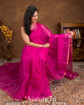 Rani Pink with Sequin Embroidery Pure Muslin Silk Handloom Saree