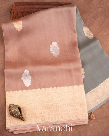 Dusty Peach Pure Kora Silk Ombre-Dyed Handloom Saree
