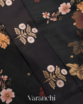 Black Floral Printed Pure Raw Mango Silk Handloom Saree