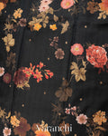 Black Floral Printed Pure Raw Mango Silk Handloom Saree