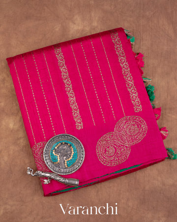 Rani Pink Pure Raw Silk Handloom Saree