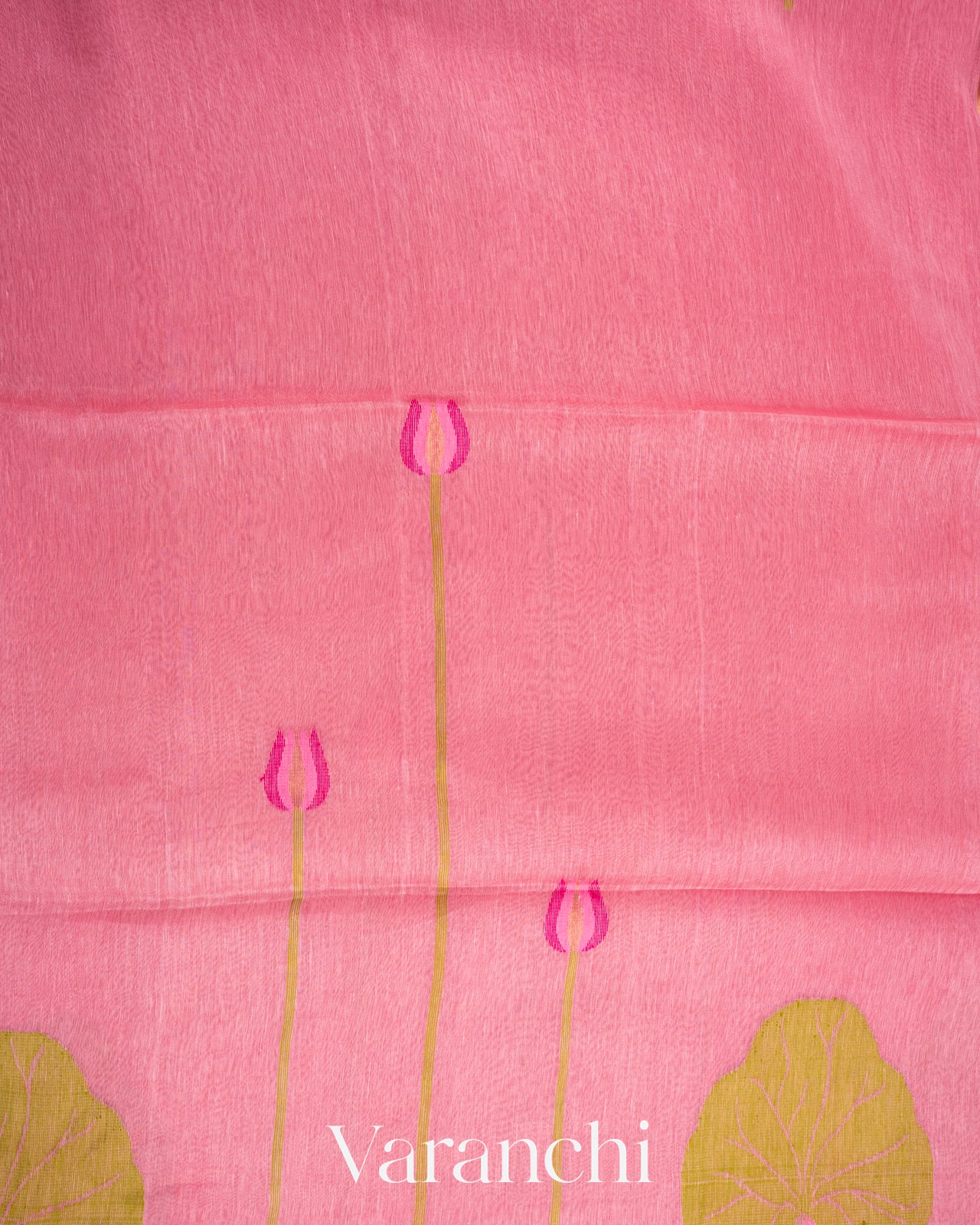 Rose Pink Jamdani Pure Silk Linen Handloom Saree