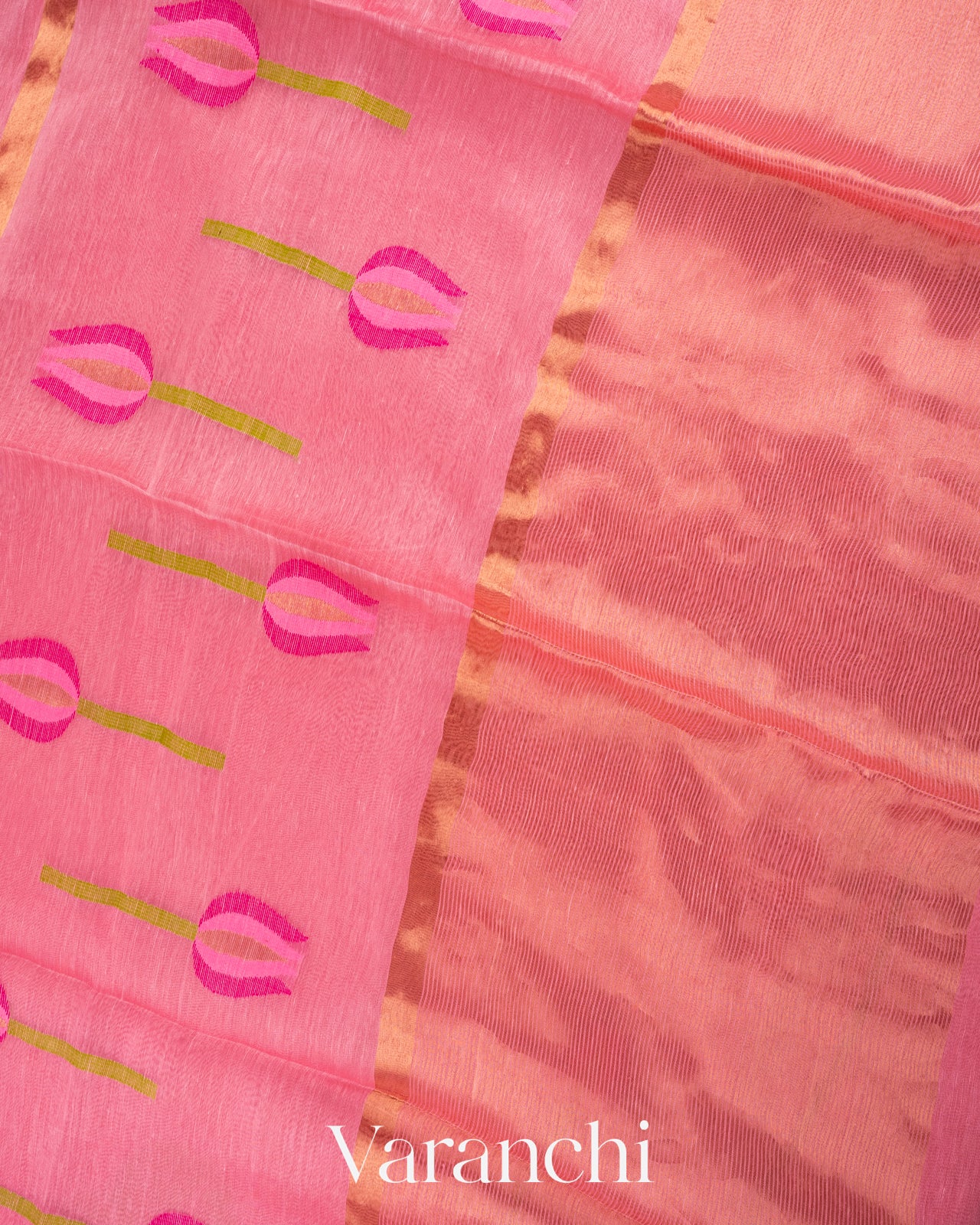 Rose Pink Jamdani Pure Silk Linen Handloom Saree