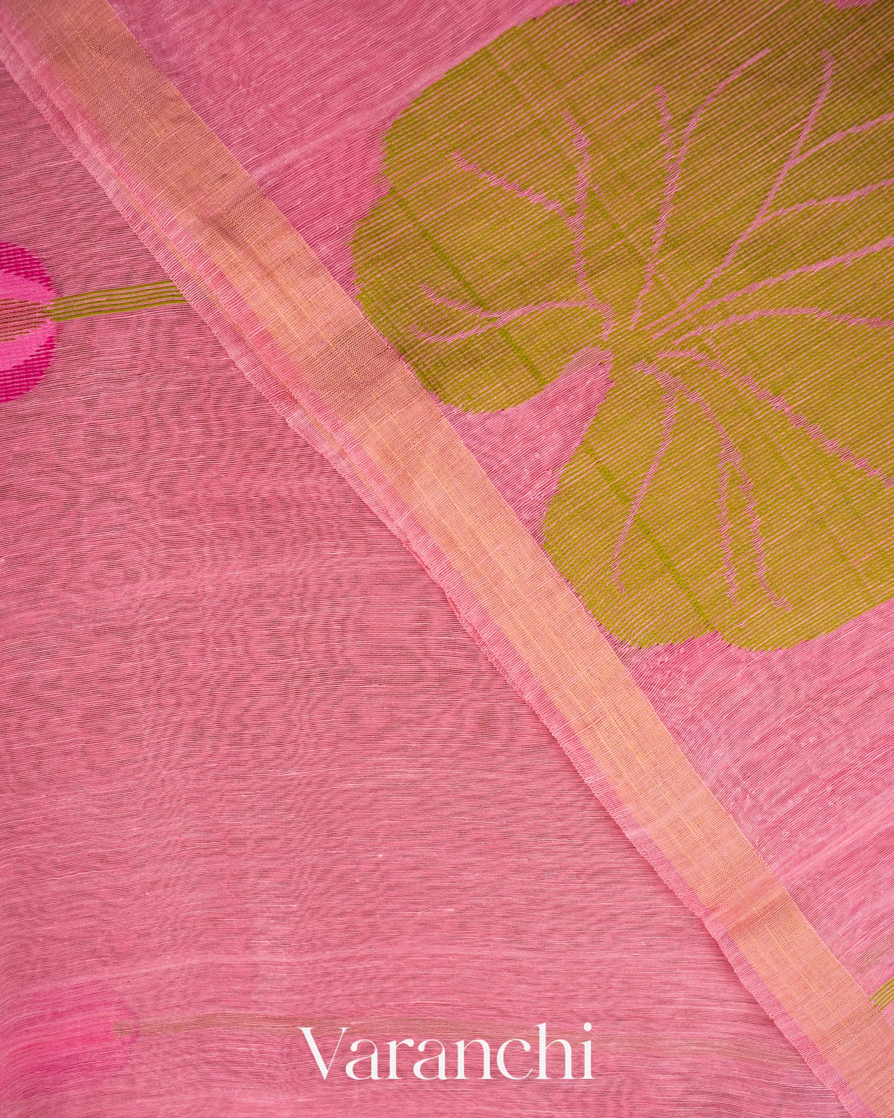 Rose Pink Jamdani Pure Silk Linen Handloom Saree