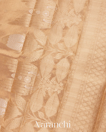 Light Golden Pure Tissue Kora Silk Handloom Saree