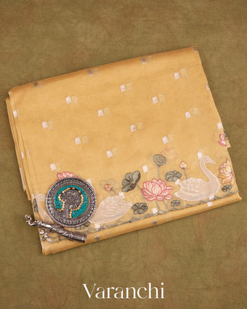 Butter Yellow Pure Tissue Kora Silk Saree
