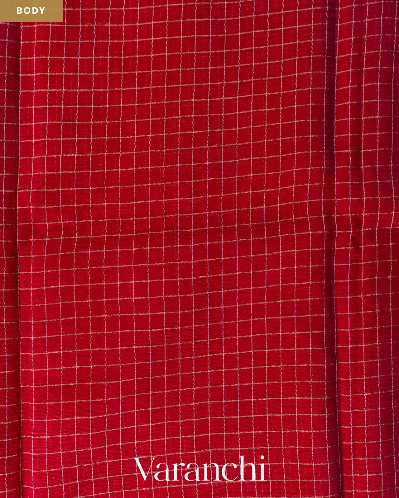 Red Checkered Pure Crush Kora Silk Saree — Body
