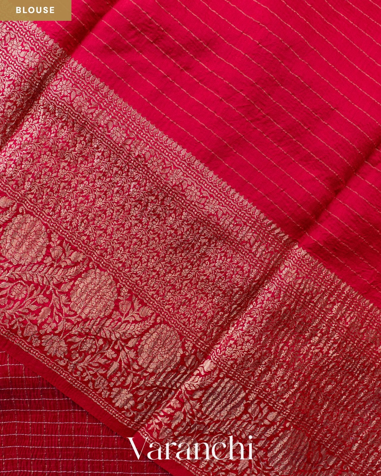 Red Checkered Pure Crush Kora Silk Saree — Blouse