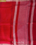 Red Checkered Pure Crush Kora Silk Saree — Pallu