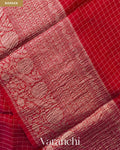 Red Checkered Pure Crush Kora Silk Saree — Border