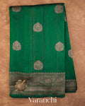 Bottle Green Pure Raw Silk Handloom Saree — Full Saree