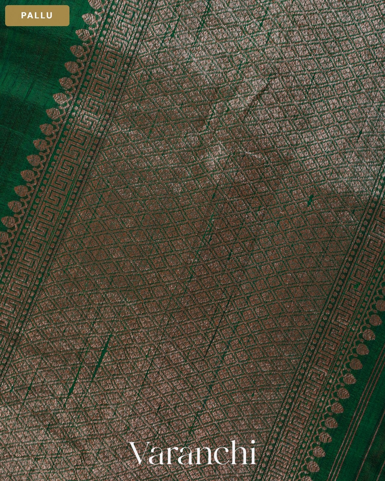 Bottle Green Pure Raw Silk Handloom Saree — Pallu