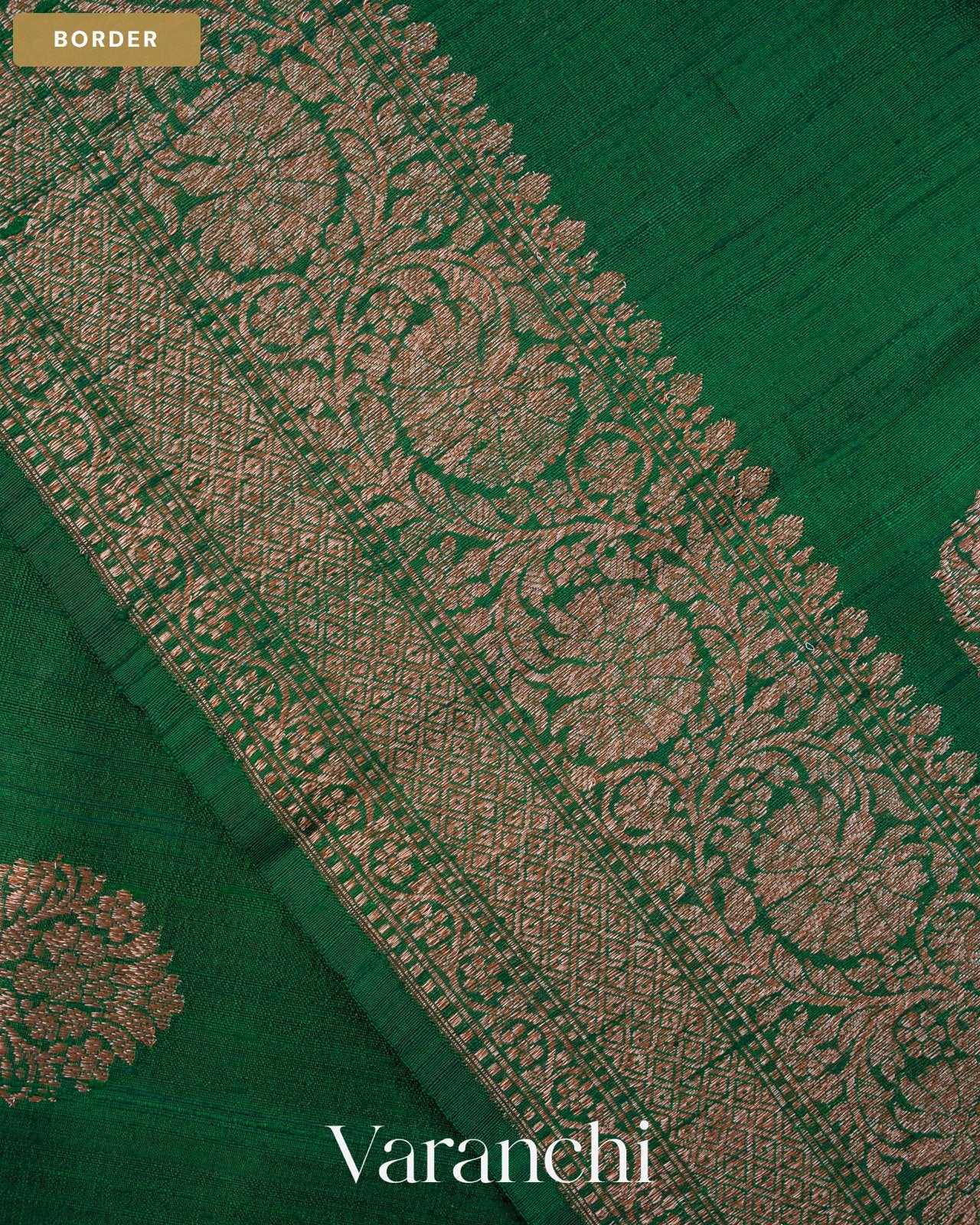 Bottle Green Pure Raw Silk Handloom Saree — Border